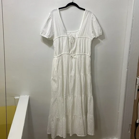 & Other Stories Women’s White Elastic Puff Sleeve ,Tie Back,Midi Dress.Size-US-M - Picture 3 of 12